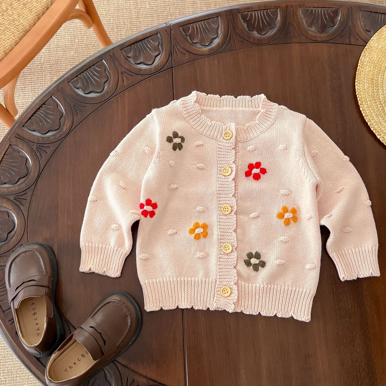 Baby Girl Flower Embroidered Graphic Single Breasted Design Knit Cardigan-2