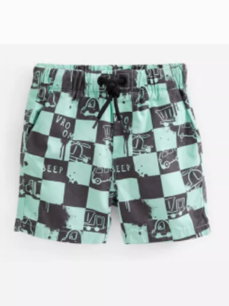 Boys Cotton Casual Style Plaid Cars Pattern Shorts-1