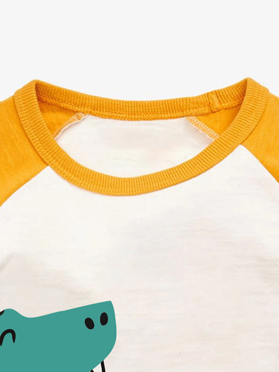 Cute Knit Round Neck Dinosaur Cartoon Kids’ T-Shirt In European And American Style For Summer-1