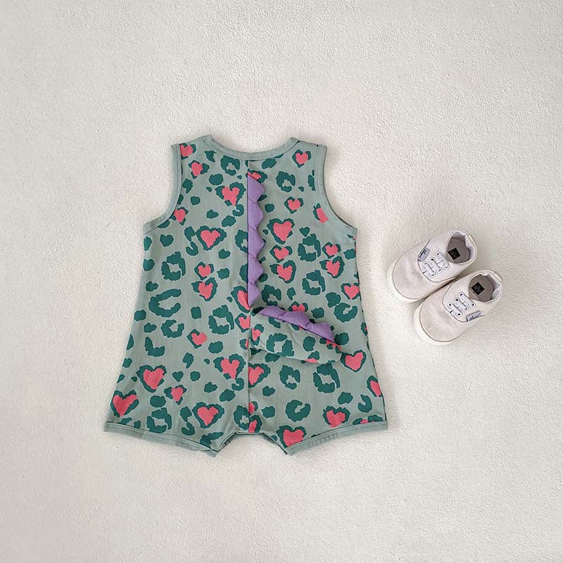 Summer New Arrival Baby Unisex Sleeveless Cute Dinosaur Design Heart Pattern Onesie-1