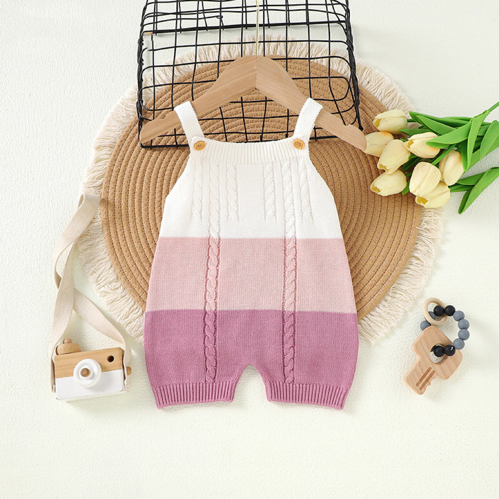 Baby Colorblock Pattern Sling Knitwear Summer Romper-3