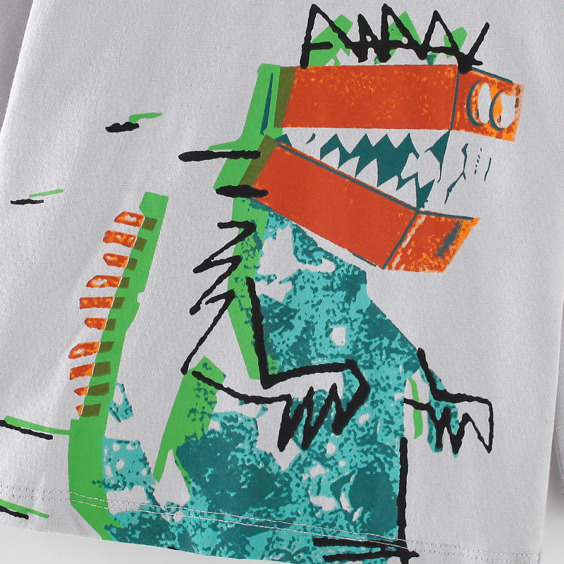 Autumn Dinosaur Pattern Crewneck Soft Shirt-3