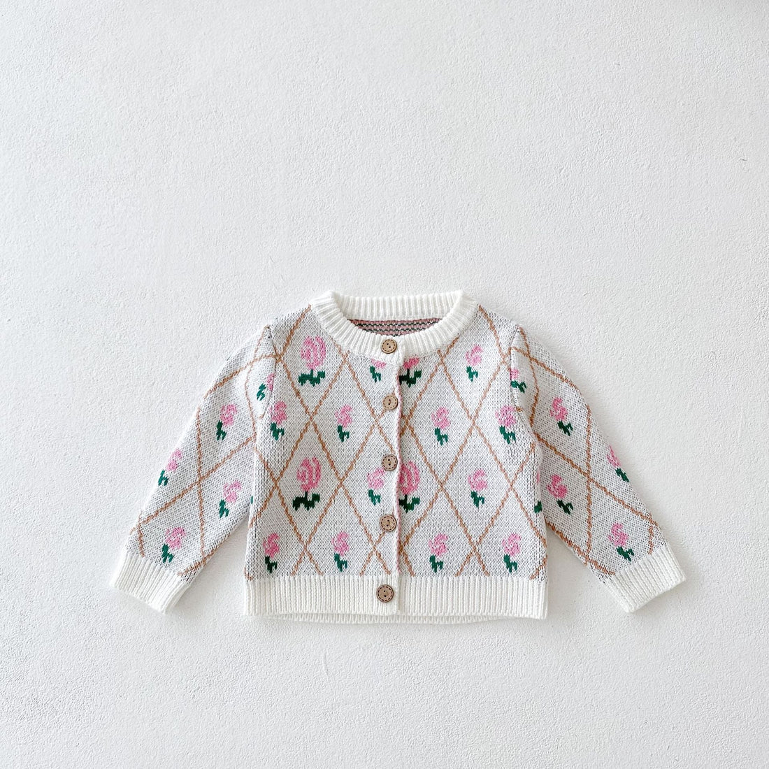 Baby Girl 1pcs Allover Roses Embroidered Graphic Crotch Bodysuit &amp; Cardigan Handmade Knitted Sets-1