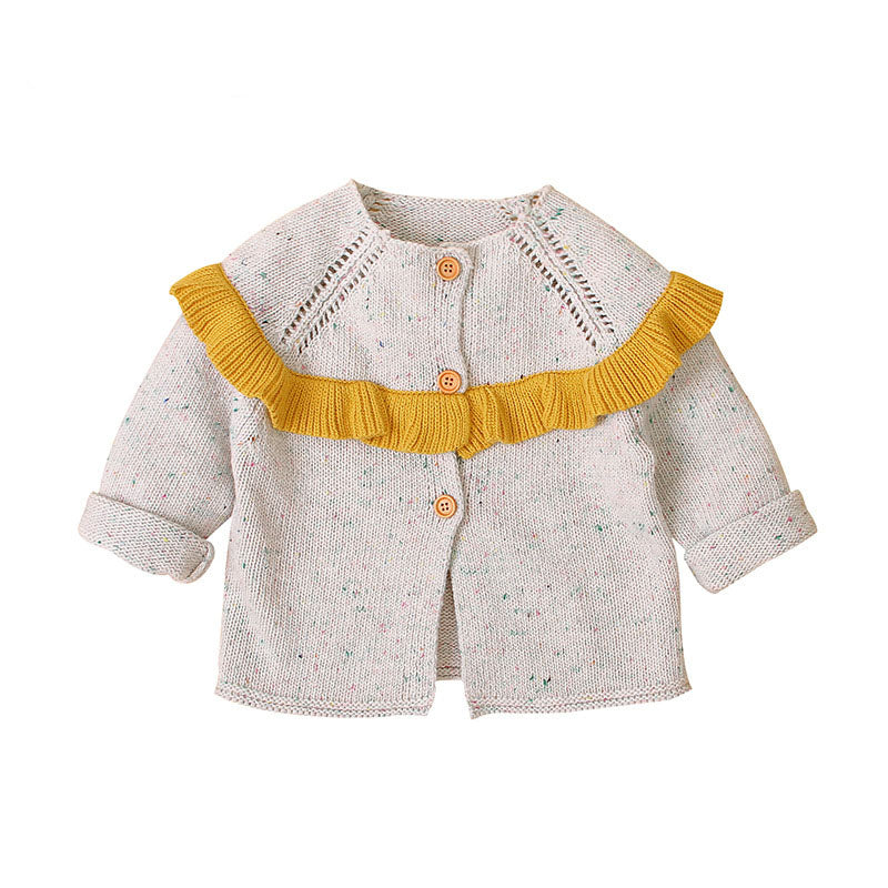 Baby Girl Solid Color Ruffle Design Longsleeve Simple Style Cardigan-2