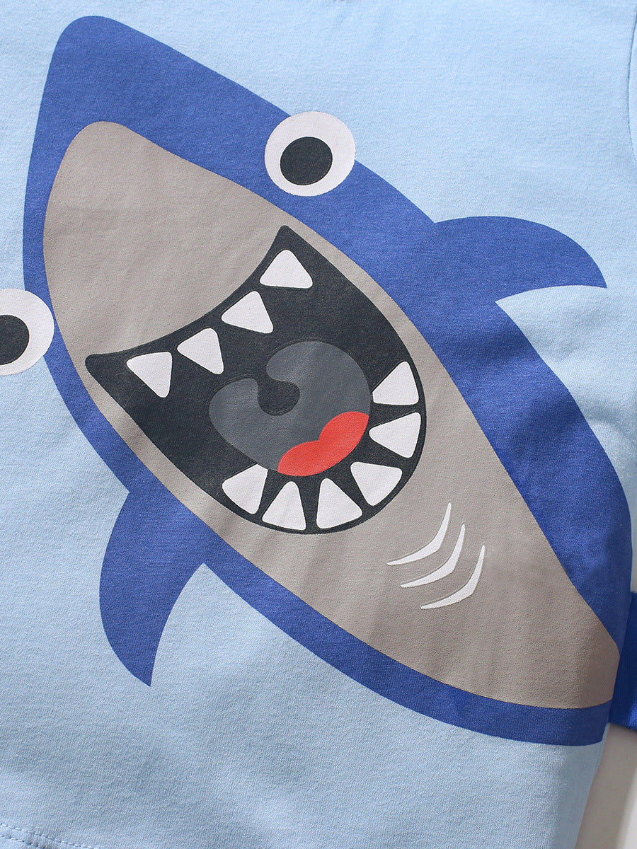 Boys’ Shark Design T-Shirt In European And American Style For Summer-3