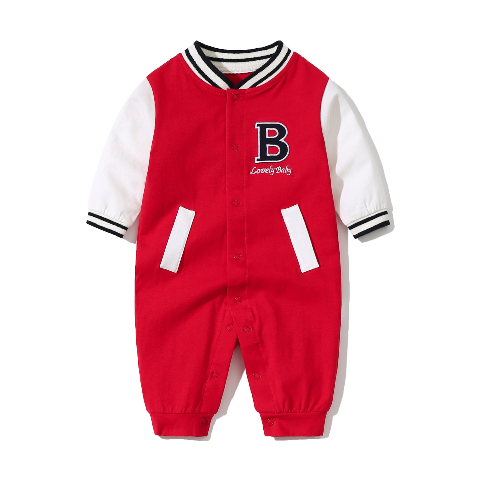 Baby Letter Embroidered Pattern Long Sleeves Baseball Rompers-2