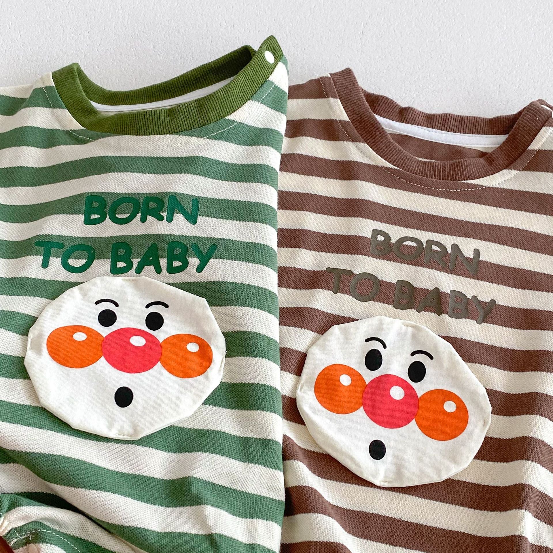 Unisex Summer New Arrival Short Sleeves Striped Crew Neck Joker Pattern Baby Onesies-3