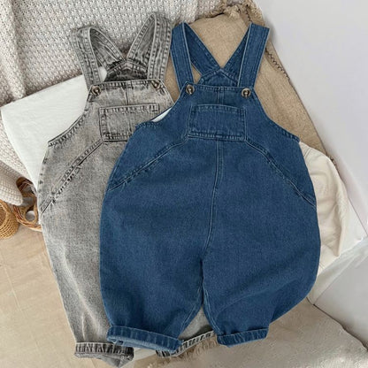 Baby Unisex Washed Denim Fabric Loose Overall-1