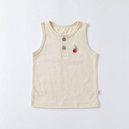 Summer Baby Kids Unisex Fruit Embroidered Logo Sleeveless Simple Vest And Bloomers-2