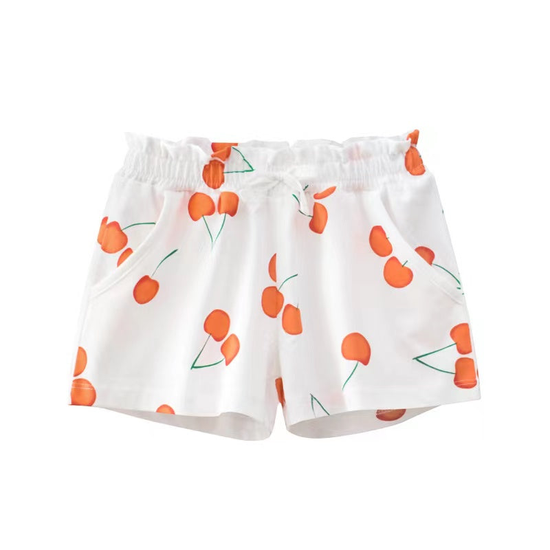 Baby Girl Print Pattern Bow Decoration Short Pants In Summer Outfit Wearing-2