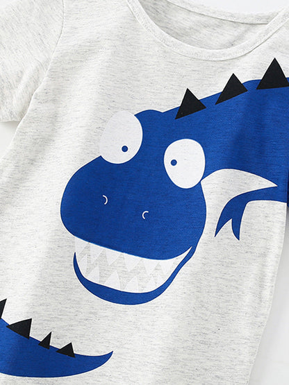 Boys’ Cartoon Dinosaur Design Short Sleeves T-Shirt In European And American Style For Summer-2