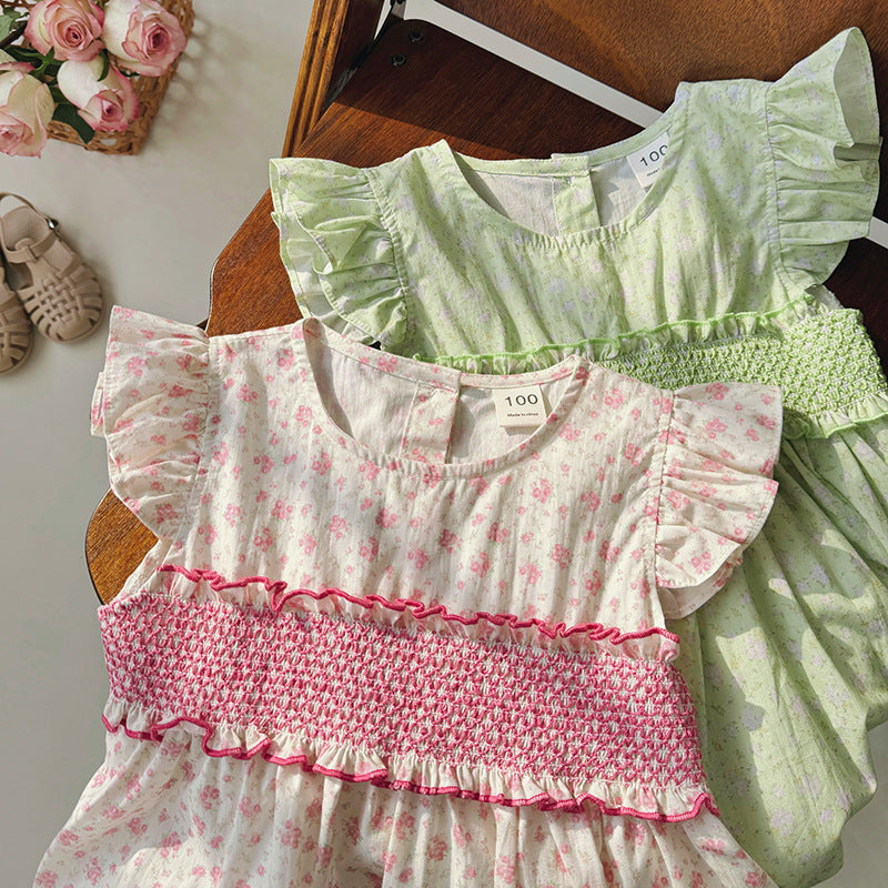 New Arrival Summer Baby Kids Girls Fly Sleeves Floral Print Dress-3