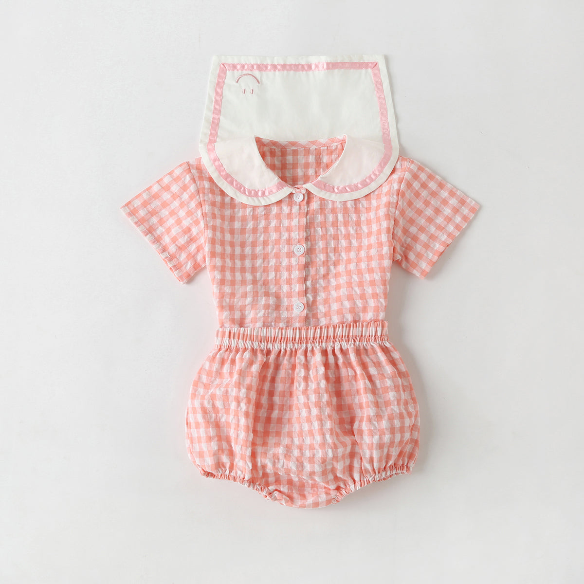 Baby Girl 1pcs Plaid Pattern Contrast Tape Lapel Design Combo Shorts Sets-2