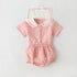 Baby Girl 1pcs Plaid Pattern Contrast Tape Lapel Design Combo Shorts Sets-2