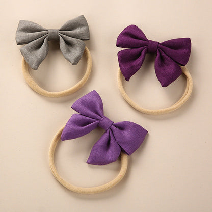 Baby Solid Color 3D Bow Handmade Elastic Headband-2