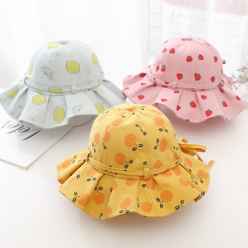 Baby Girl Floral Print Adjustable Design Sunshade Bucket Hats-2