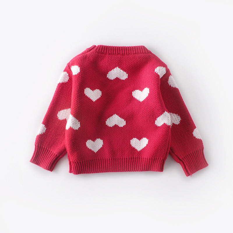 Baby Girl 1pc Allover Heart Embroidered Graphic Pullover Sweaters-1