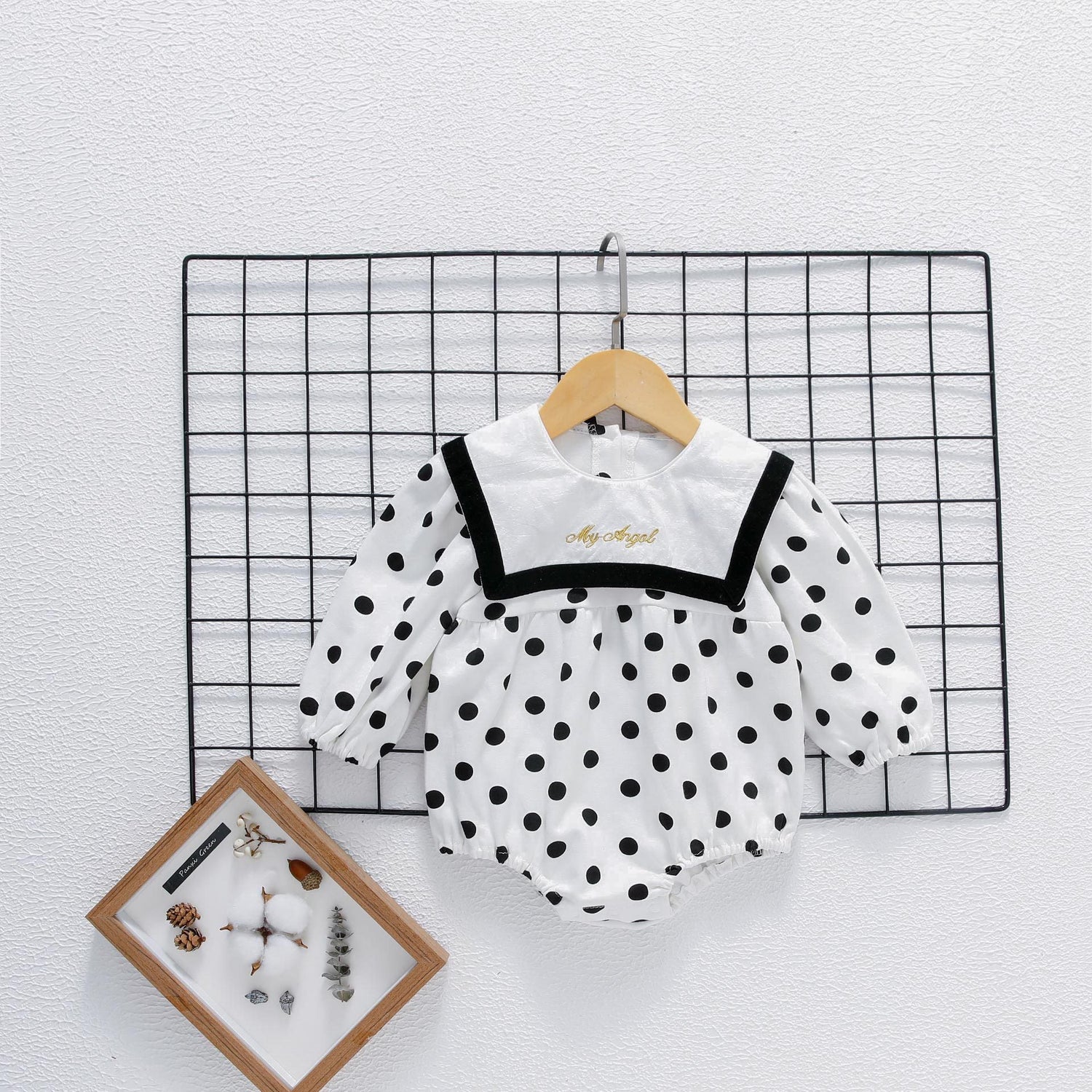 Baby Girl Polka Dot Graphic Salior Collar Design Bodysuit-2