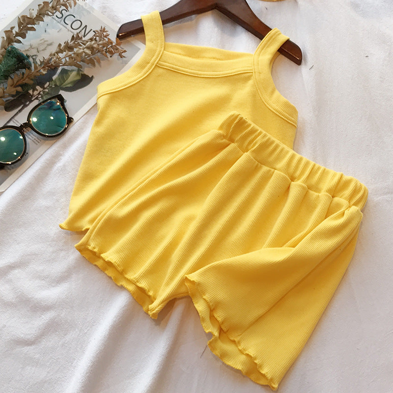 Baby Girl Solid Color Sleeveless Vest With Shorts Sets-2