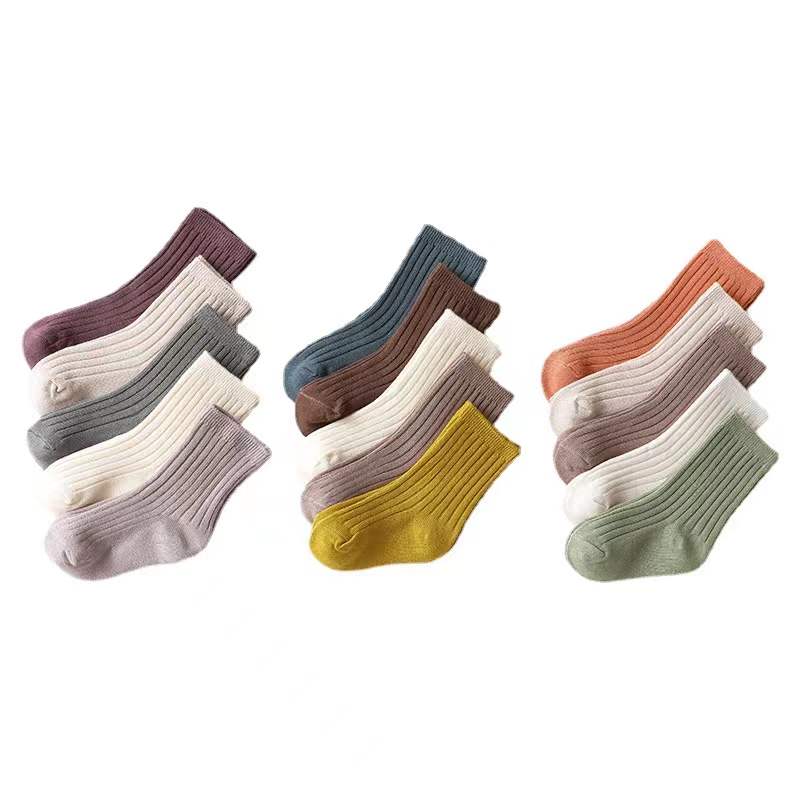 Baby Unisex 1Lot=5Pairs Solid Pit Bar Double-Needled Socks-2