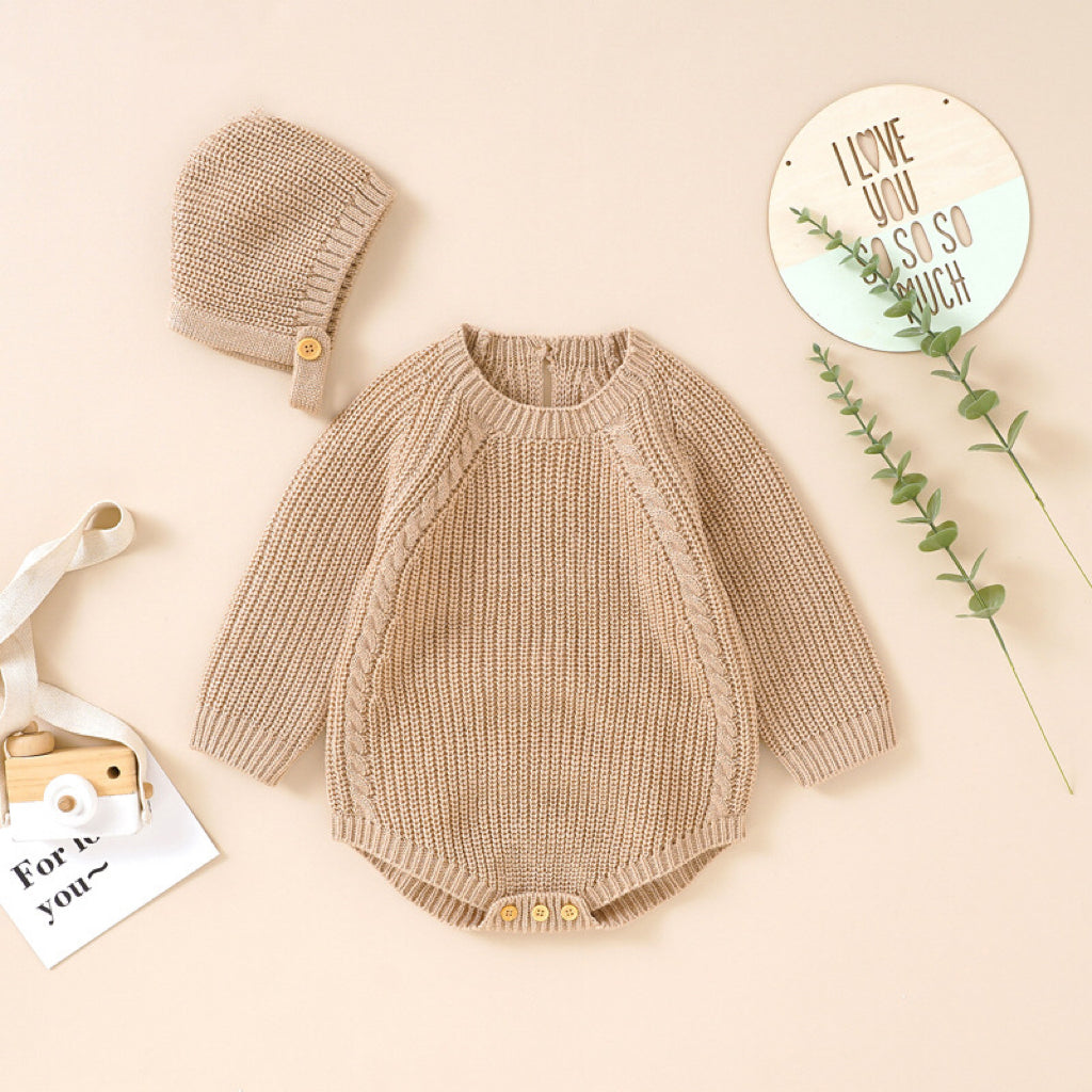 Baby Solid Color Long Sleeve Knitted Woolen Onesies-2