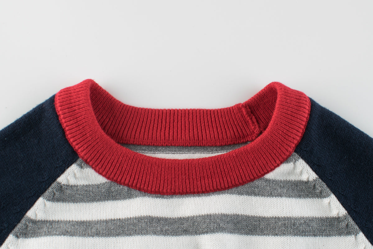 Boys Strips Contrast Colors Round Collar Knitwear-2