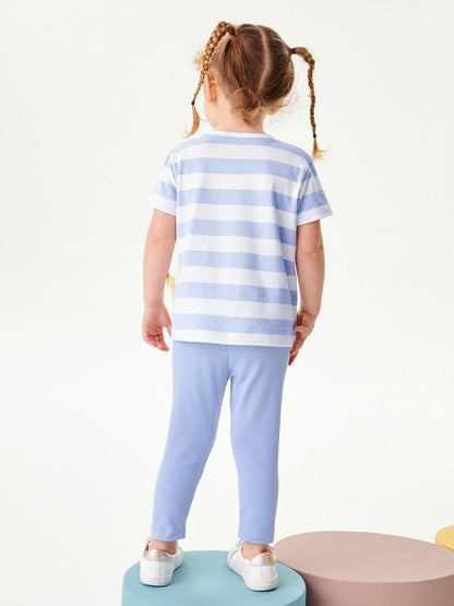 Summer Girls Ducks Cartoon Striped T-Shirt And Pants Set-3