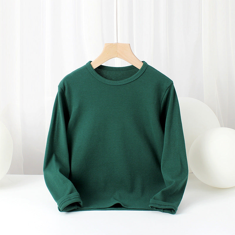 Baby Solid Color Pullover Cotton Crewneck Long Sleeve Basic Tops-2