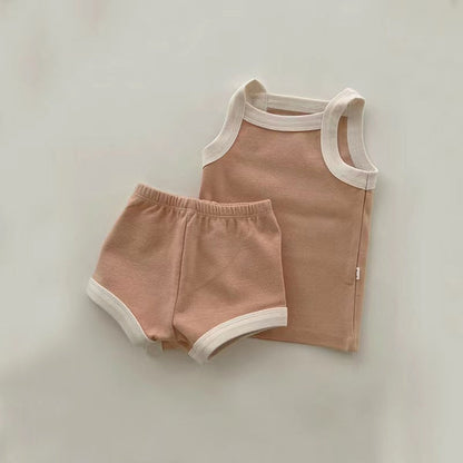 Baby Girl Solid Color Thin Style Pure Cotton Vest Combo Shorts 2 Pieces Sets Home Clothes-2