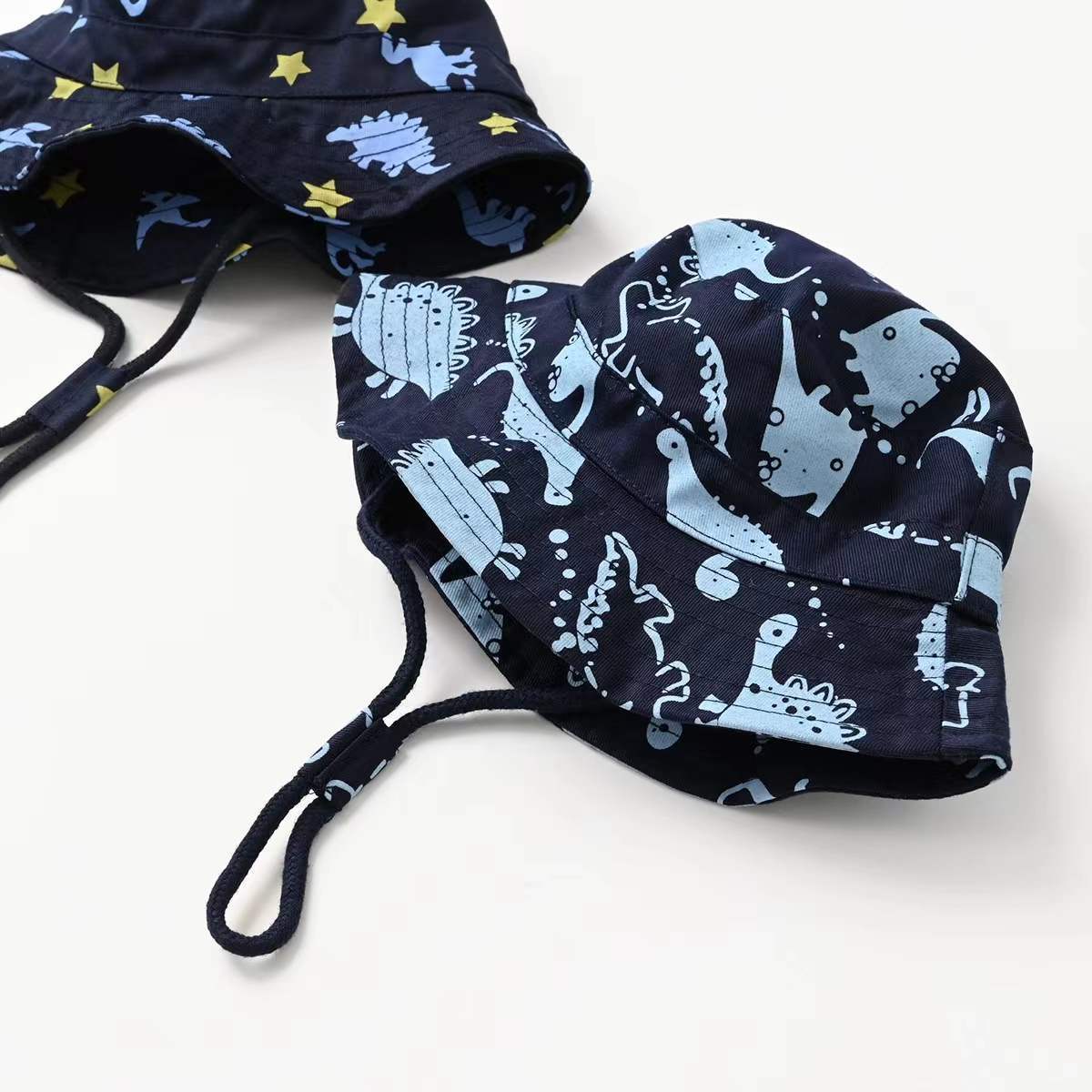 Baby Boy Cartoon Dinosaur Print Pattern Large Brim Bowl Hats Bucket Hats-2