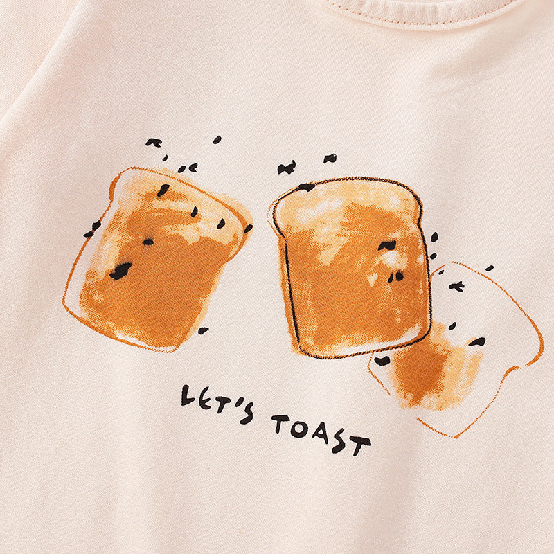 Baby Boy And Girl Bread Pattern Soft Cotton O-Neck Shirt-4