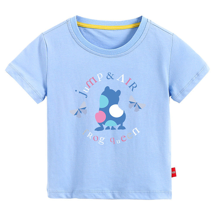 Baby Colorful Frog Print Pattern Short-Sleeved Round Collar Casual T-Shirt In Summer-1