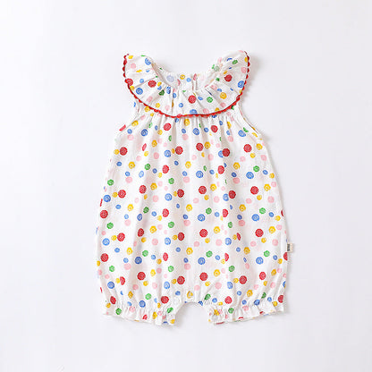 Baby Floral Pattern Ruffle Neck Sleeveless Rompers-2