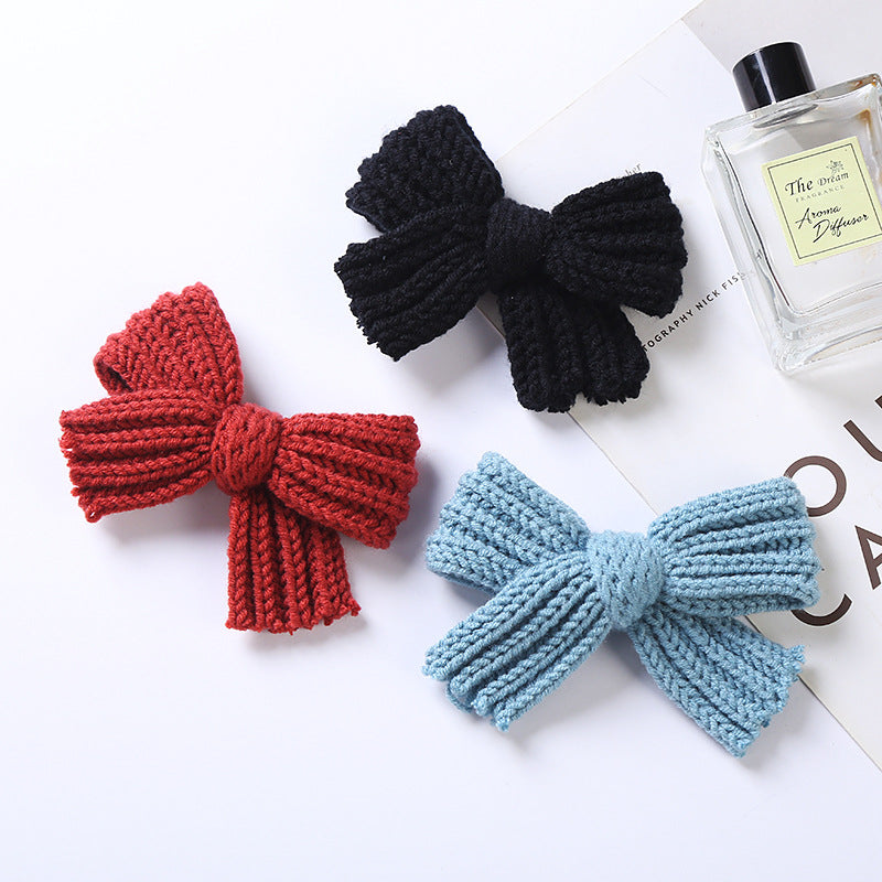 Baby Solid Color Big Knitted Bow Handmade Hairpin-2