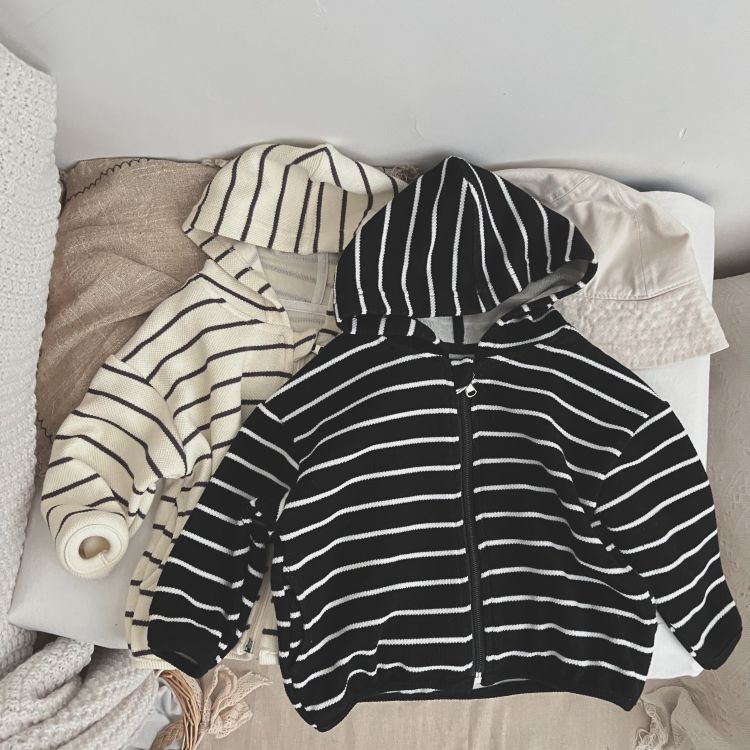 Baby Striped Pattern Single Breasted Design Long Sleeve Coat With Hat-1