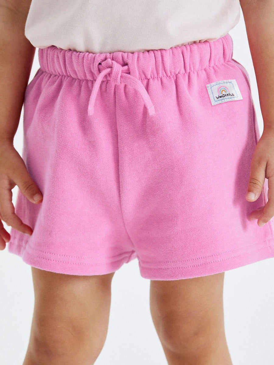 Girls Solid Color Soft Casual Style Rainbow Logo Shorts-2