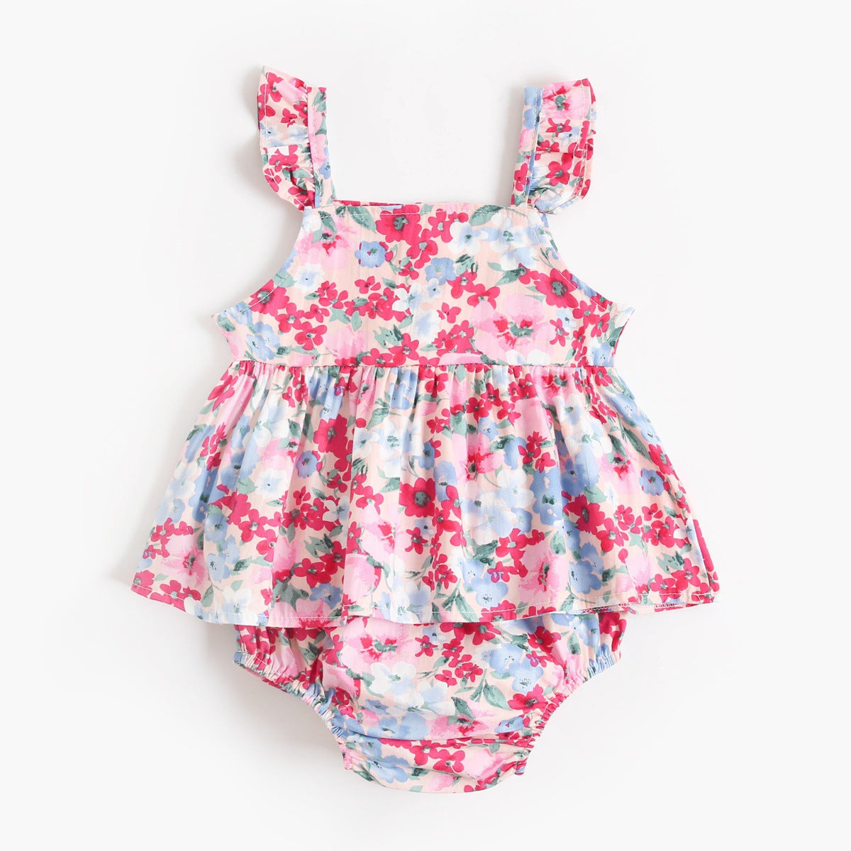 New Design Summer Baby Girls Floral Print Sleeveless Strap Onesies-2