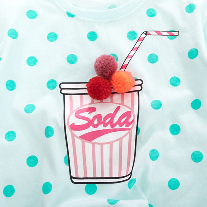 Girls’ Polka Dots Soda Print T-Shirt In European And American Style For Summer-2