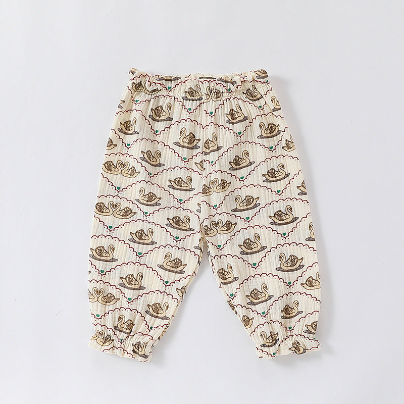 Children’s Summer Unisex Floral/Fruits/Animals Pattern Thin Breathable Pants – Home Kids Pajamas Trousers-2