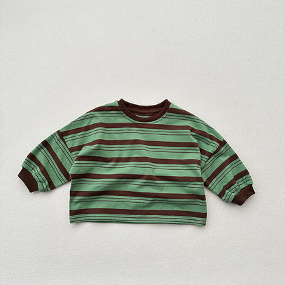 Baby Kids Boys Casual Striped Crew Neck Long Sleeve Loose Shirt-2