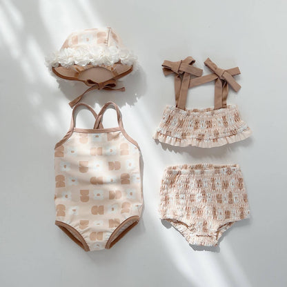 Baby Girl Flower Pattern Fashion Swimwear Sets-1