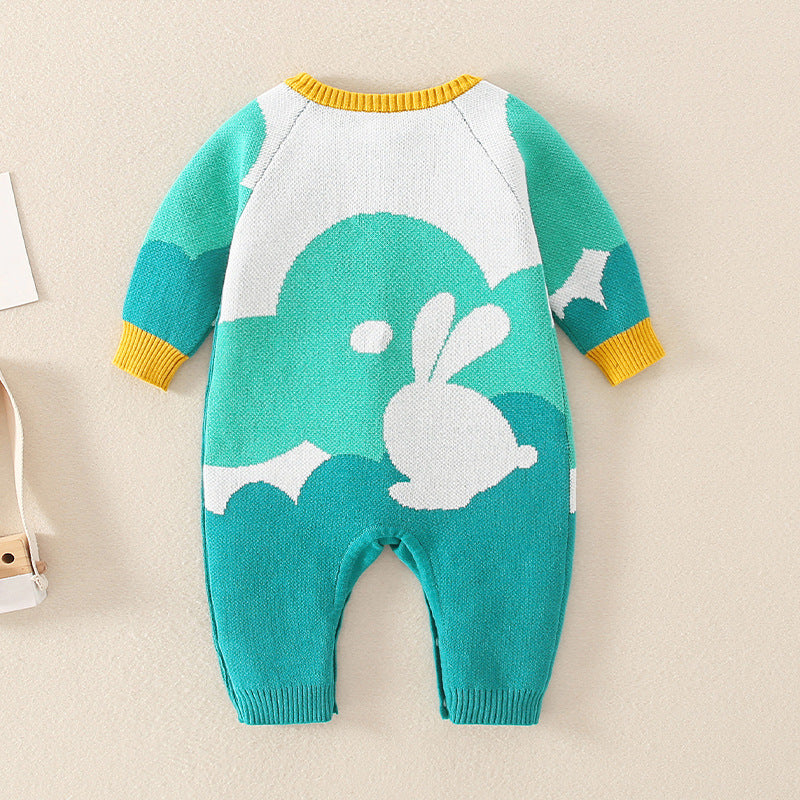 Autumn Rabbit Pattern Handknit Quality Romper-1