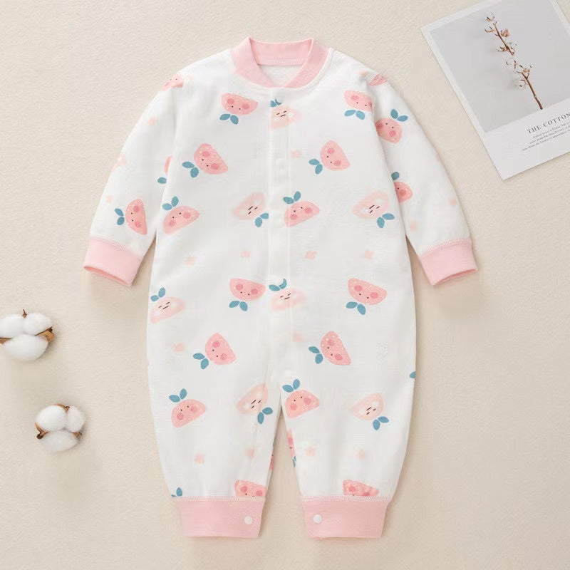 Baby Cartoon Pattern Button Front Design Long Sleeves Cotton Romper-2