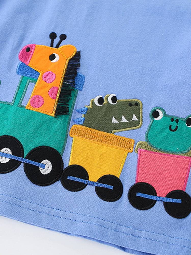 Summer Baby Kids Boys Animals Cartoon Pattern T-Shirt And Solid Color Shorts Clothing Set-2