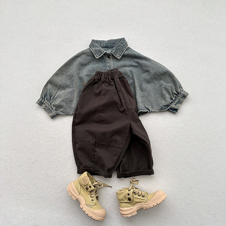 Spring New Children’s Korean Style Casual Trousers For Boys And Girls, Mountain Style Cross-Cut Seam Radish Pants-2