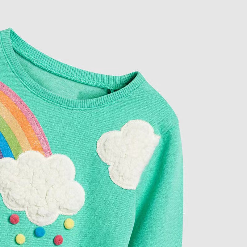 Baby Girl Rainbow &amp; Cloud Embroidered Pattern Pullover Fashion Hoodies-2