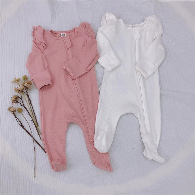 Baby Girl Solid Color Elastic Cotton Romper Jumpsuit-2