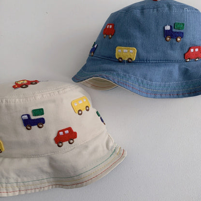 Baby Cartoon Embroidered Pattern Solid Color Sunshade Bucket Hats-1