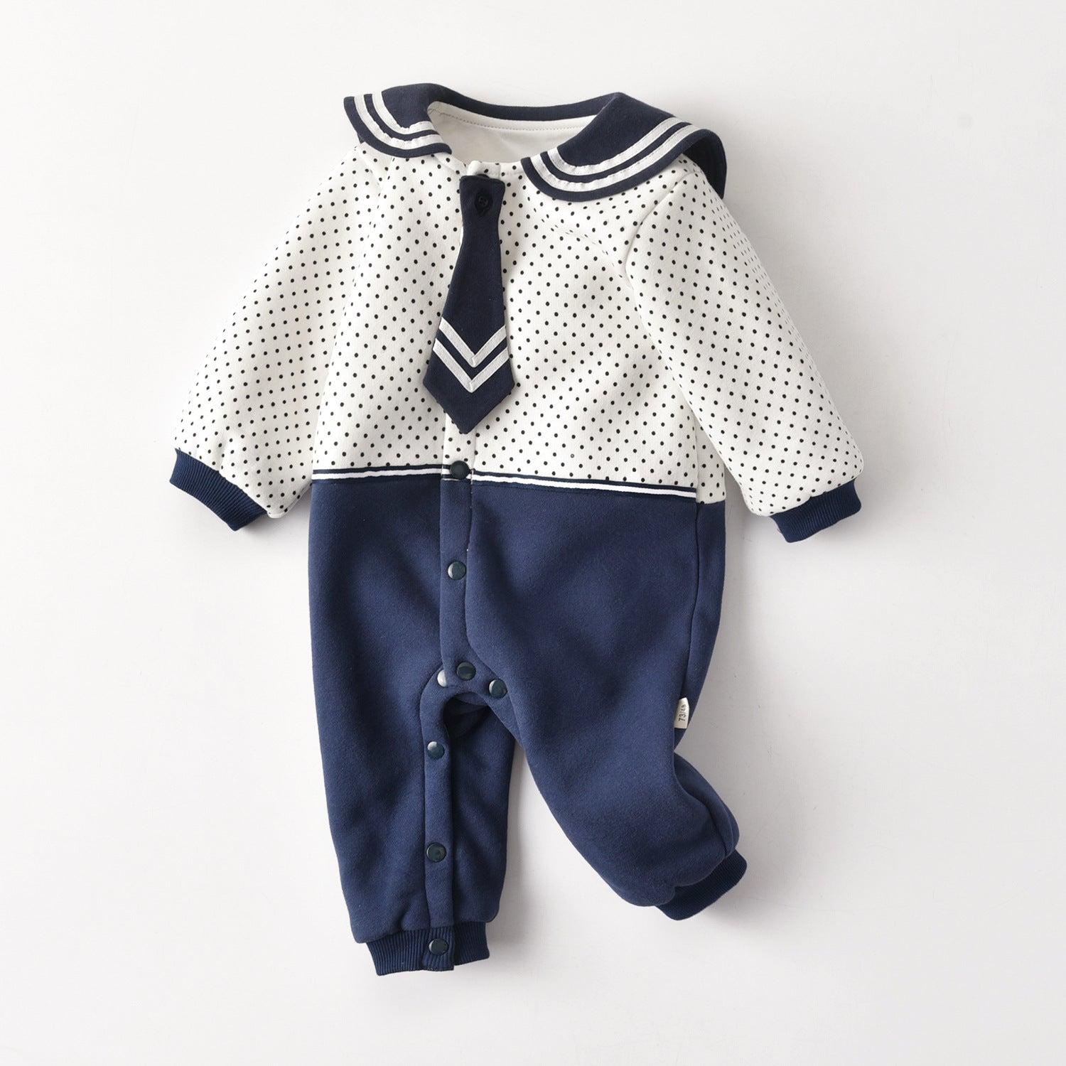 Baby Polka Dot Pattern Bow Patched Design Romper Jumpsuit-2