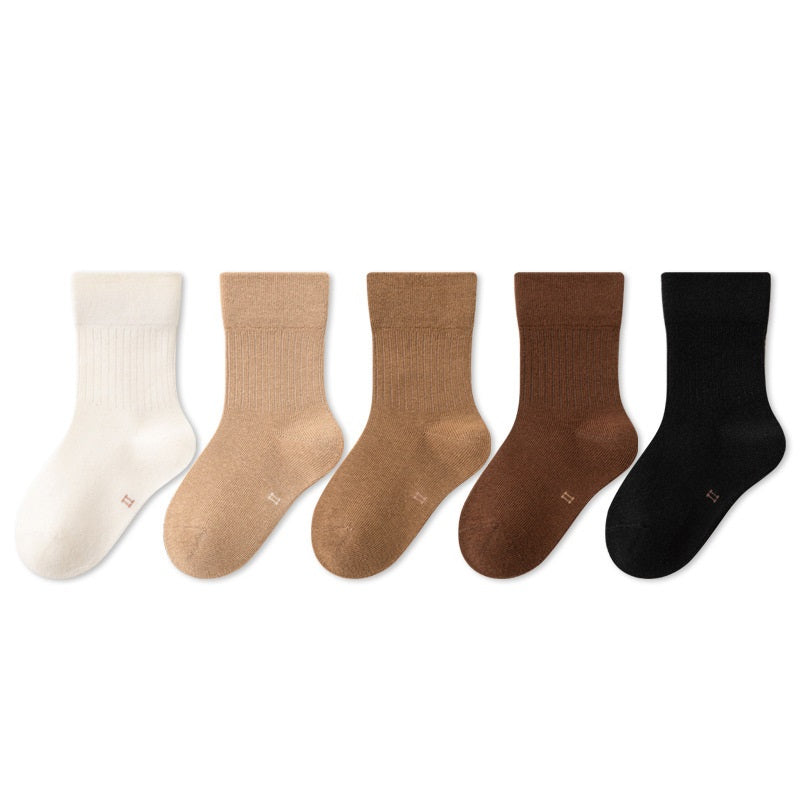 Spring New Arrival Kids Unisex Breathable Solid Color Mid-Calf Socks Set-2